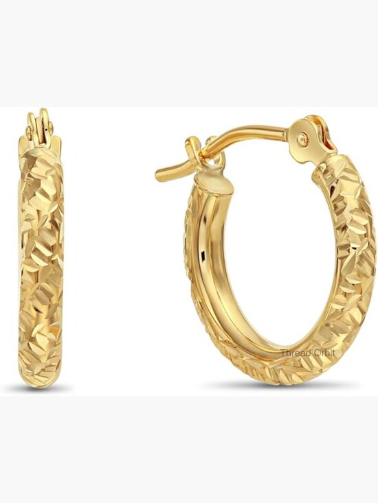 Jewelry - 14k Gold Hand Engraved Diamond-cut Round Hoop Earrings 0.5 inch